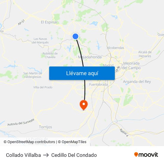 Collado Villalba to Cedillo Del Condado map