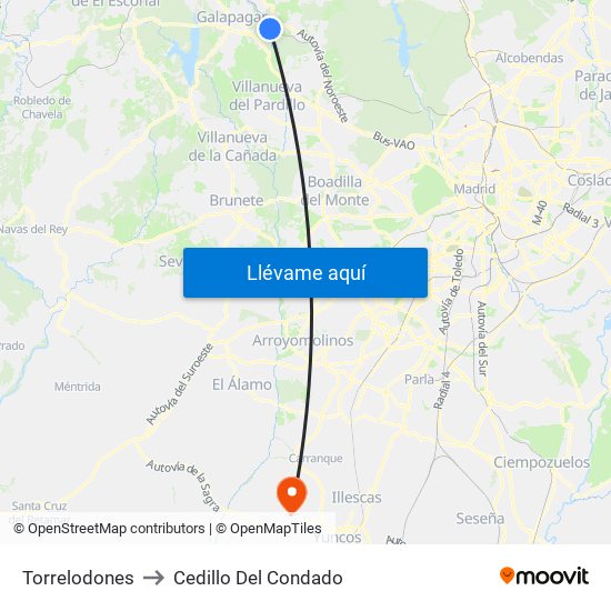 Torrelodones to Cedillo Del Condado map
