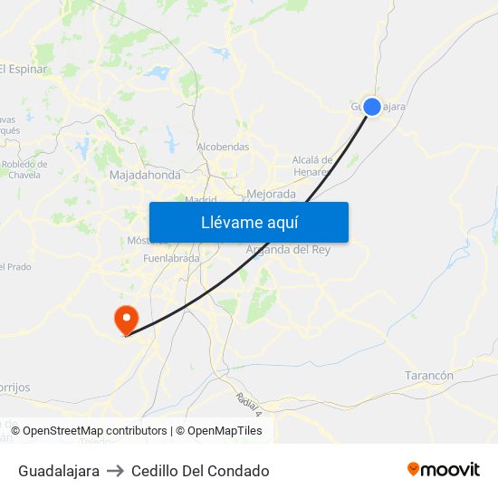 Guadalajara to Cedillo Del Condado map