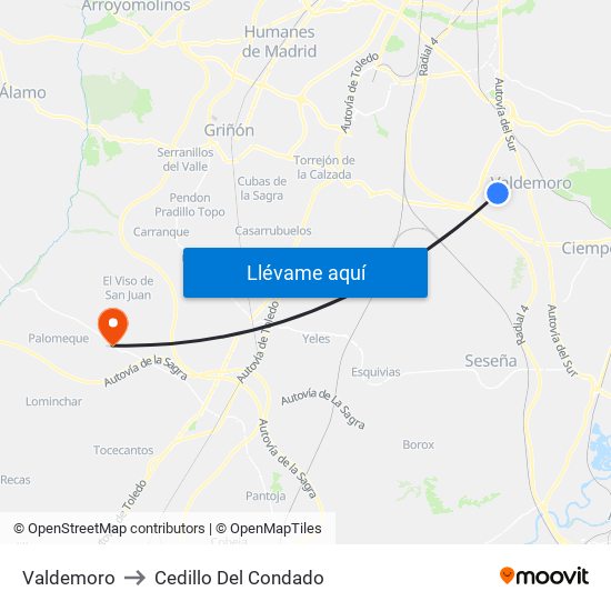 Valdemoro to Cedillo Del Condado map