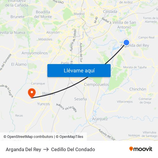Arganda Del Rey to Cedillo Del Condado map