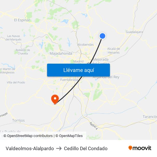 Valdeolmos-Alalpardo to Cedillo Del Condado map