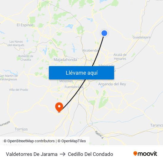 Valdetorres De Jarama to Cedillo Del Condado map