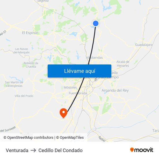 Venturada to Cedillo Del Condado map