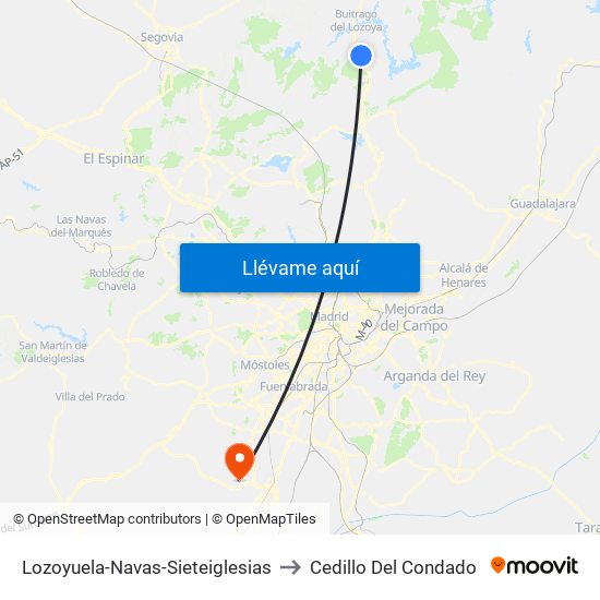 Lozoyuela-Navas-Sieteiglesias to Cedillo Del Condado map