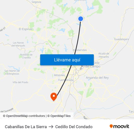 Cabanillas De La Sierra to Cedillo Del Condado map