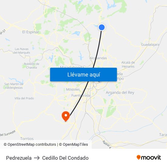 Pedrezuela to Cedillo Del Condado map