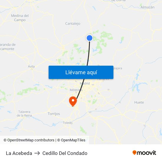 La Acebeda to Cedillo Del Condado map