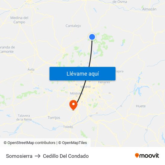 Somosierra to Cedillo Del Condado map