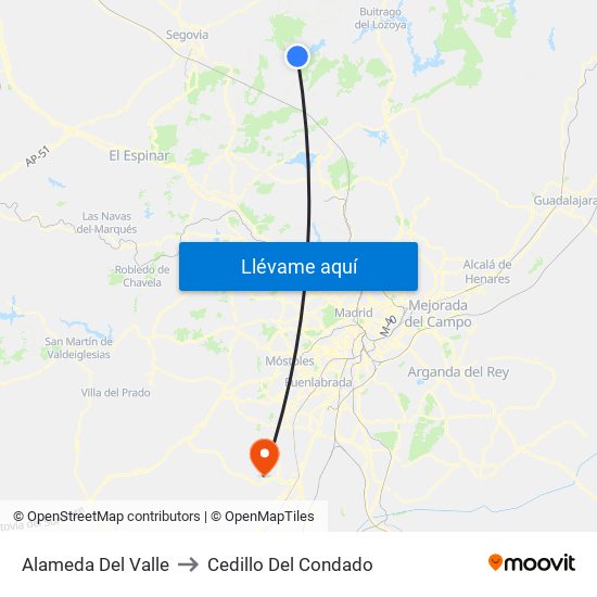 Alameda Del Valle to Cedillo Del Condado map