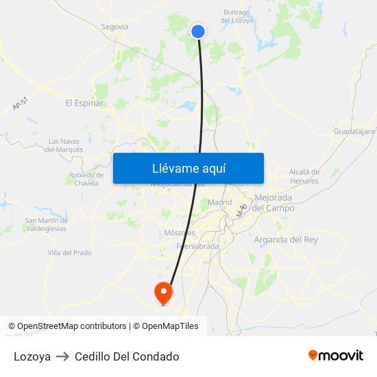 Lozoya to Cedillo Del Condado map
