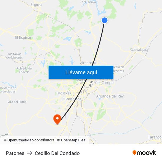 Patones to Cedillo Del Condado map