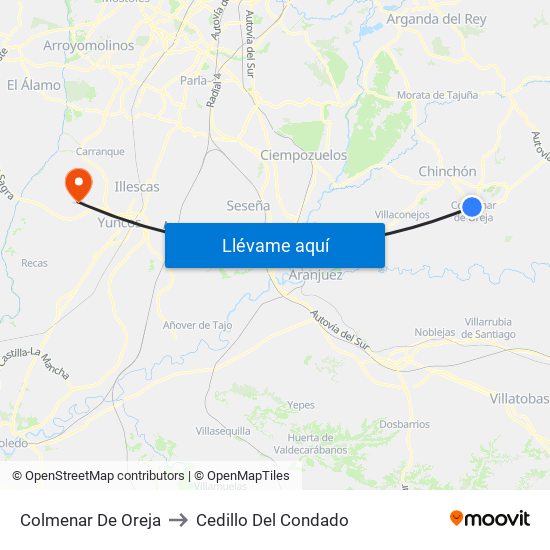 Colmenar De Oreja to Cedillo Del Condado map