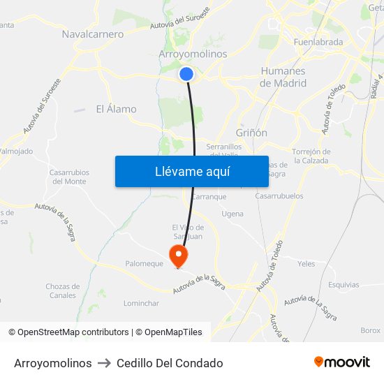 Arroyomolinos to Cedillo Del Condado map