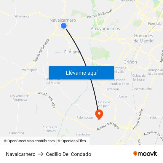 Navalcarnero to Cedillo Del Condado map