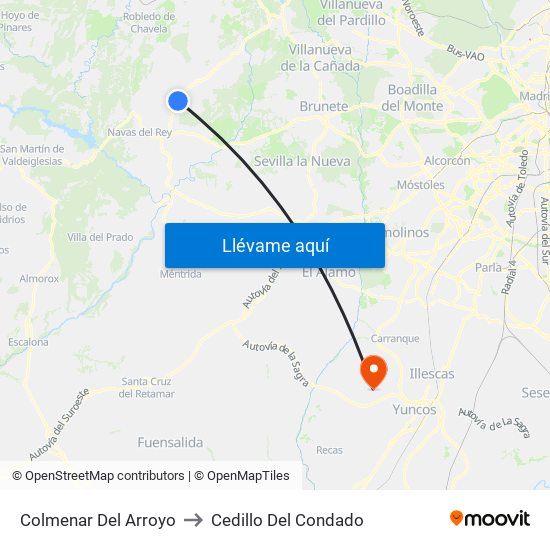 Colmenar Del Arroyo to Cedillo Del Condado map