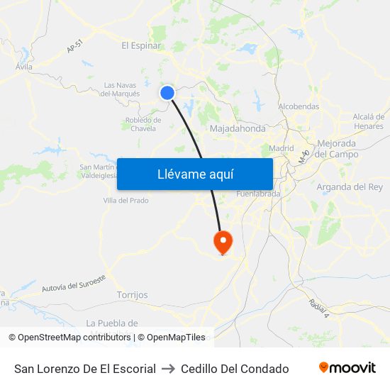 San Lorenzo De El Escorial to Cedillo Del Condado map