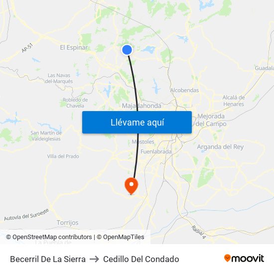 Becerril De La Sierra to Cedillo Del Condado map