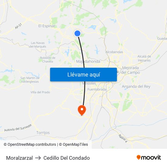 Moralzarzal to Cedillo Del Condado map