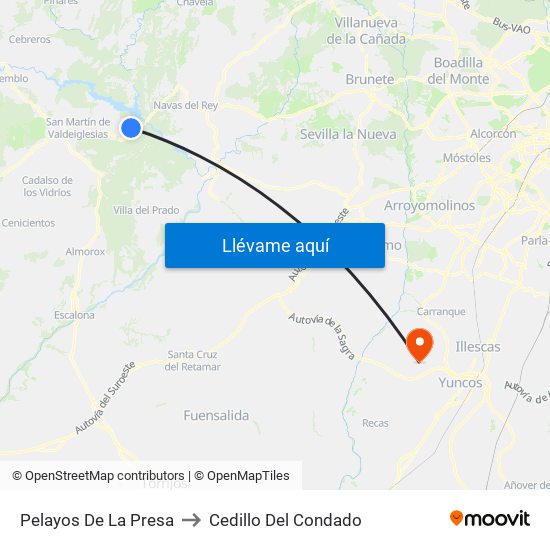 Pelayos De La Presa to Cedillo Del Condado map