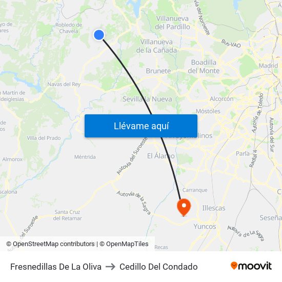 Fresnedillas De La Oliva to Cedillo Del Condado map