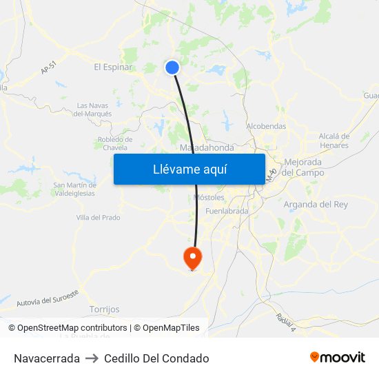Navacerrada to Cedillo Del Condado map
