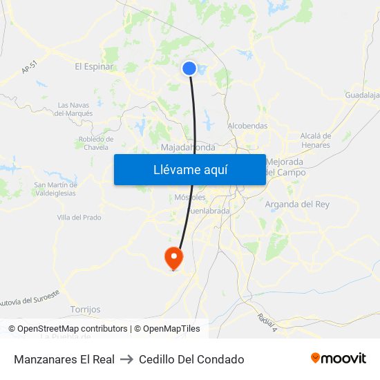Manzanares El Real to Cedillo Del Condado map