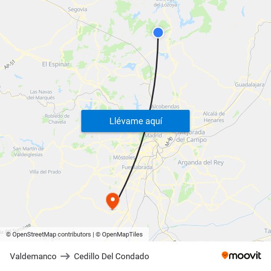 Valdemanco to Cedillo Del Condado map