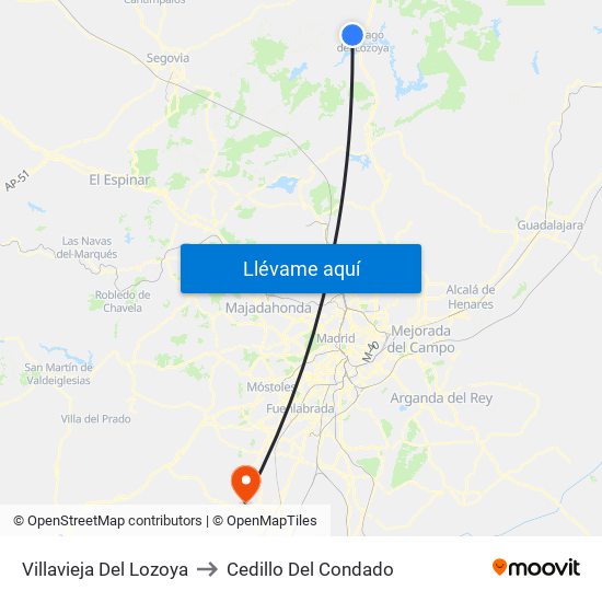 Villavieja Del Lozoya to Cedillo Del Condado map