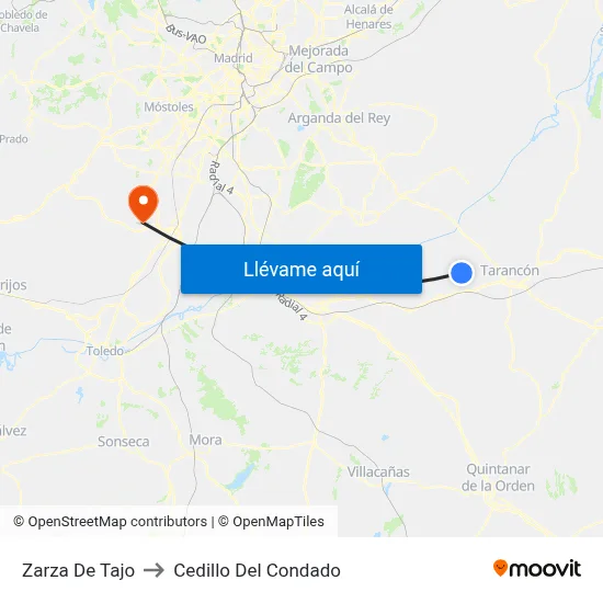 Zarza De Tajo to Cedillo Del Condado map