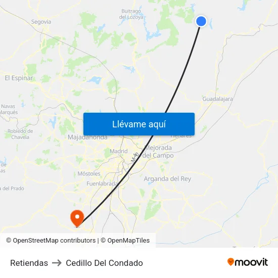 Retiendas to Cedillo Del Condado map