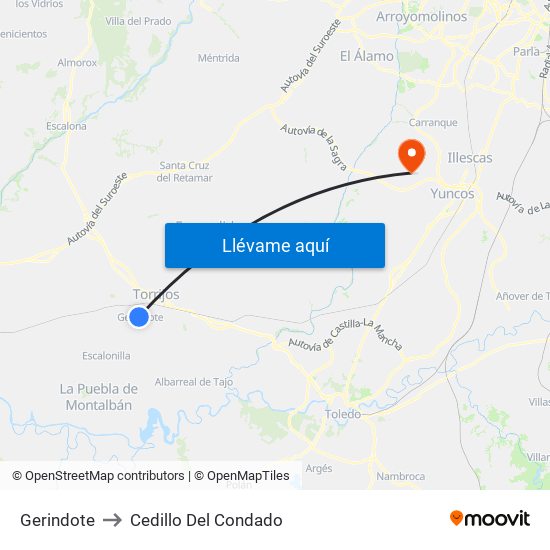 Gerindote to Cedillo Del Condado map