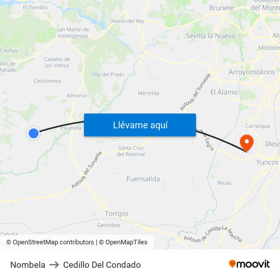 Nombela to Cedillo Del Condado map