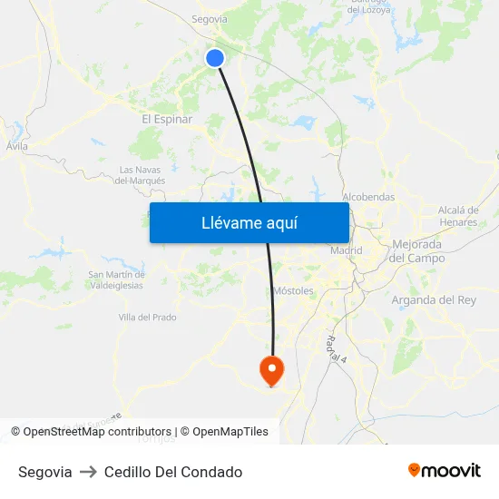 Segovia to Cedillo Del Condado map