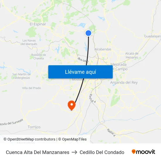 Cuenca Alta Del Manzanares to Cedillo Del Condado map