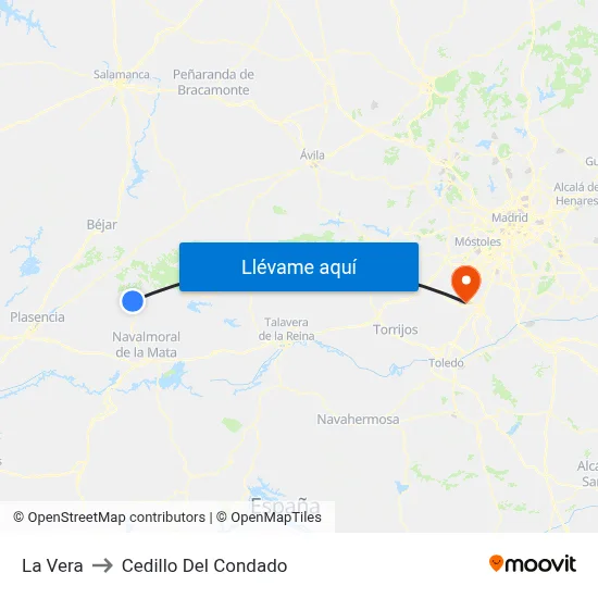 La Vera to Cedillo Del Condado map