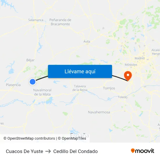 Cuacos De Yuste to Cedillo Del Condado map