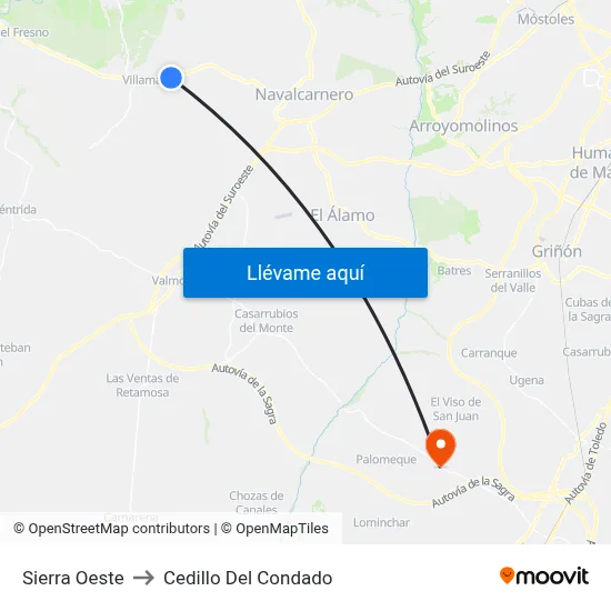 Sierra Oeste to Cedillo Del Condado map