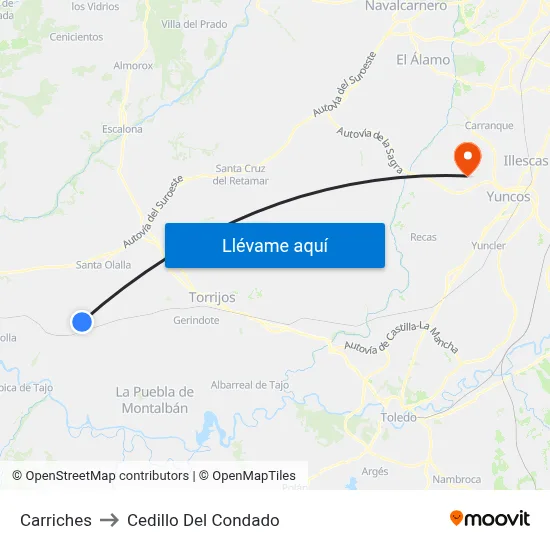 Carriches to Cedillo Del Condado map