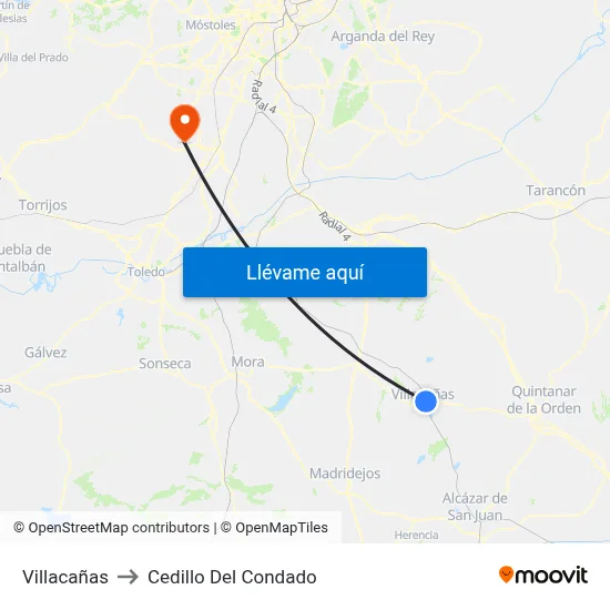 Villacañas to Cedillo Del Condado map