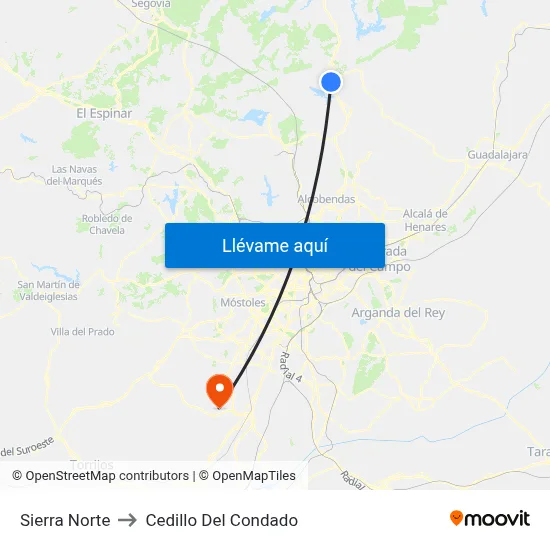 Sierra Norte to Cedillo Del Condado map