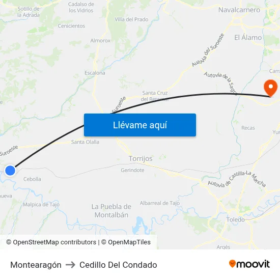Montearagón to Cedillo Del Condado map