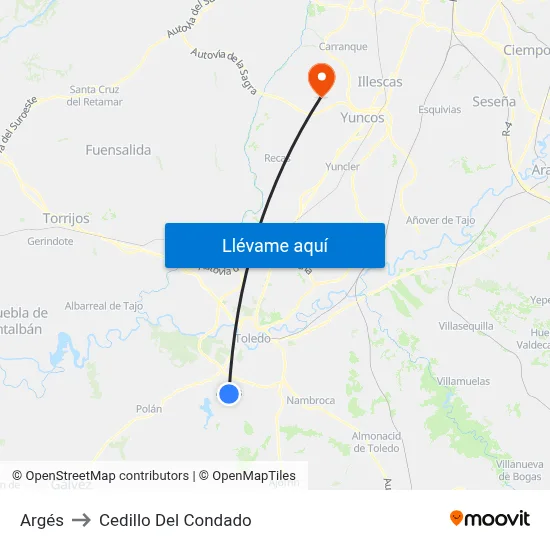 Argés to Cedillo Del Condado map