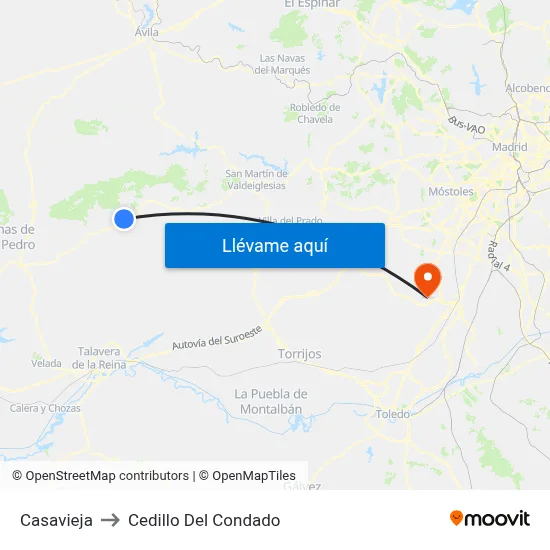 Casavieja to Cedillo Del Condado map