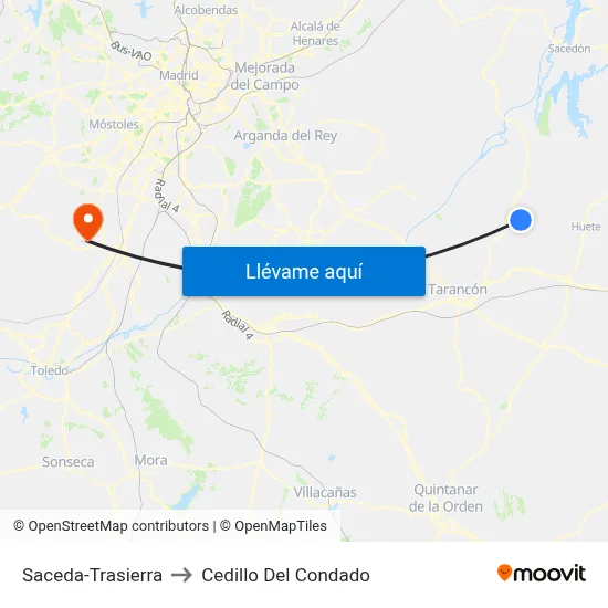 Saceda-Trasierra to Cedillo Del Condado map