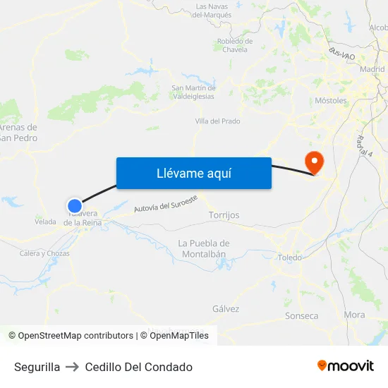 Segurilla to Cedillo Del Condado map