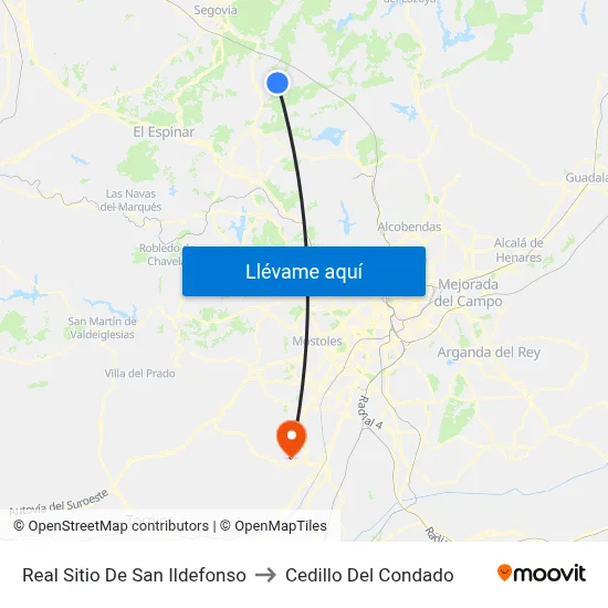 Real Sitio De San Ildefonso to Cedillo Del Condado map