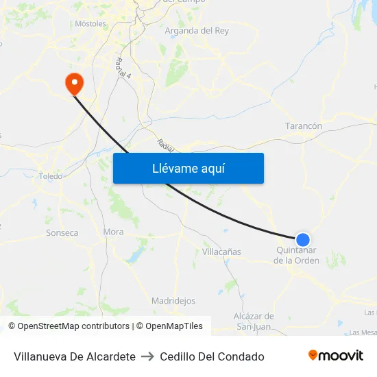 Villanueva De Alcardete to Cedillo Del Condado map