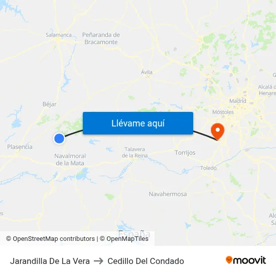 Jarandilla De La Vera to Cedillo Del Condado map
