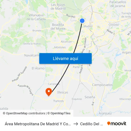 Área Metropolitana De Madrid Y Corredor Del Henares to Cedillo Del Condado map